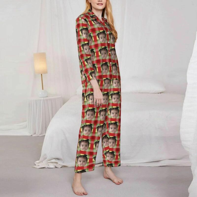 Personalized Pajamas Custom Photo Red and Yellow Checkered Pattern Design Perfect Gift for Family
