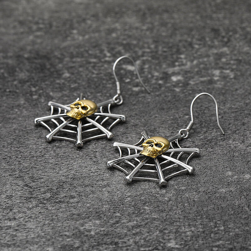 Jeulia "Spider Web" Skull Sterling Silver Earrings