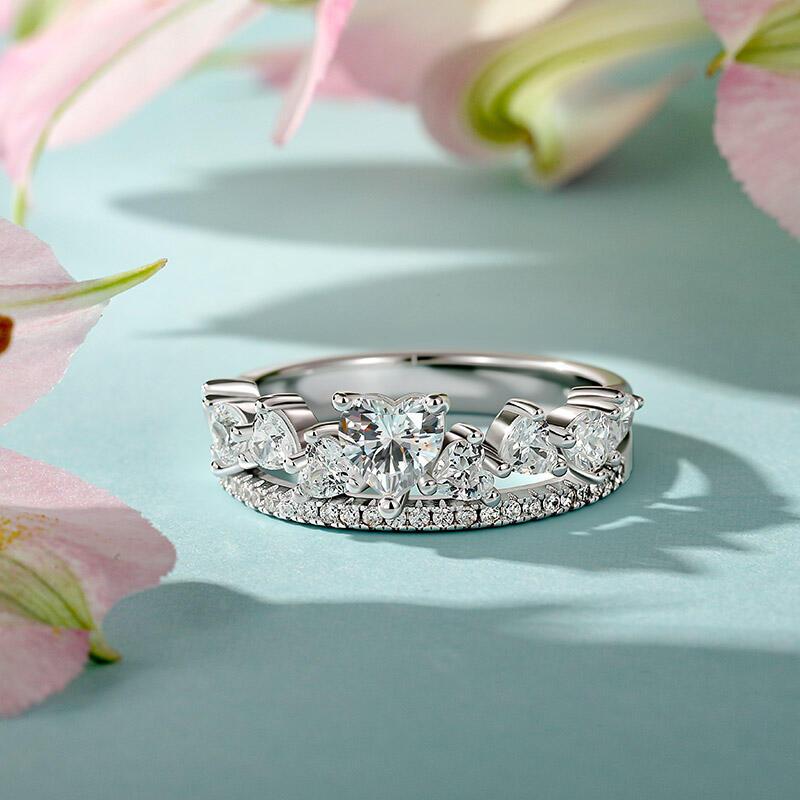 Jeulia Olivetta Cluster Heart Cut Eternity Ring Double Row