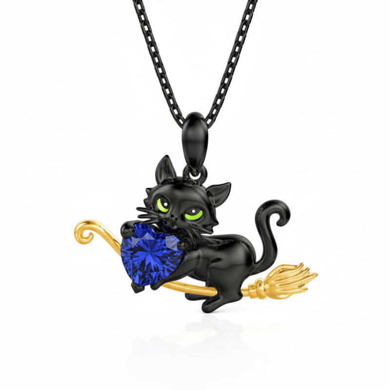 Jeullia Hug Me Magic Black Cat Custom Birthstone Necklace