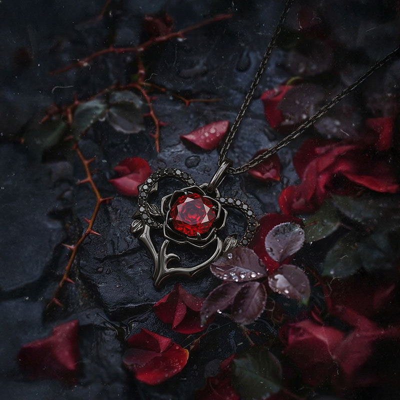 Jeulia Gothic Black Thorn Rose Cut Heart Necklace - Jeulia Jewelry