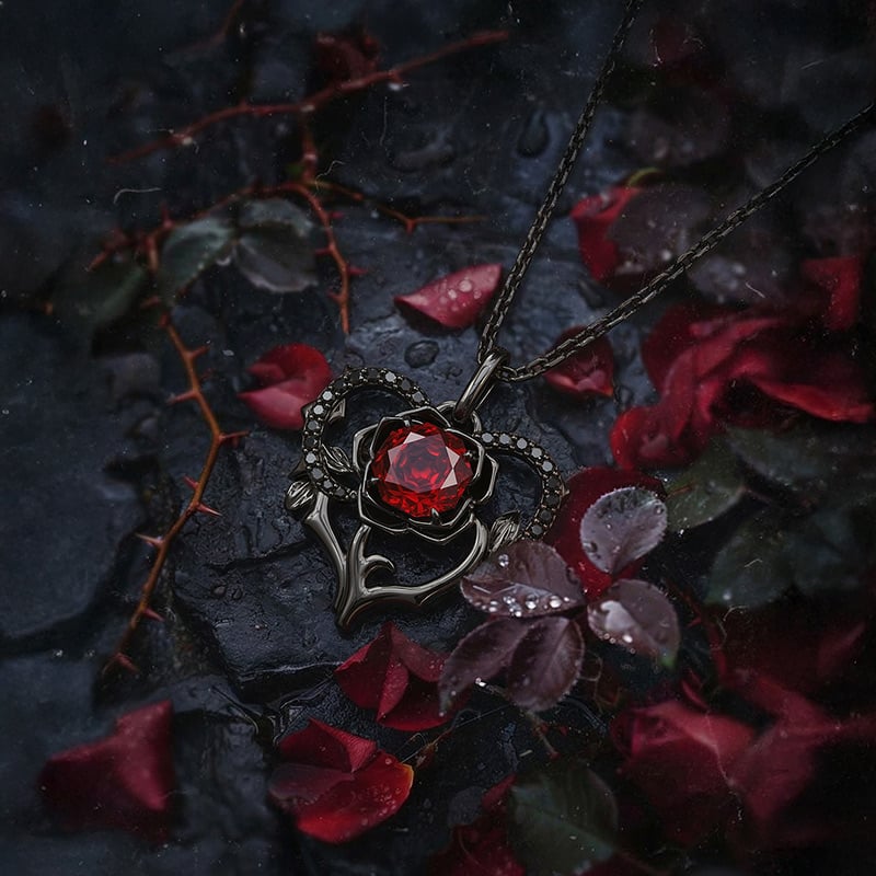 Jeulia Gothic Black Thorn Rose Cut Heart Necklace - Jeulia Jewelry