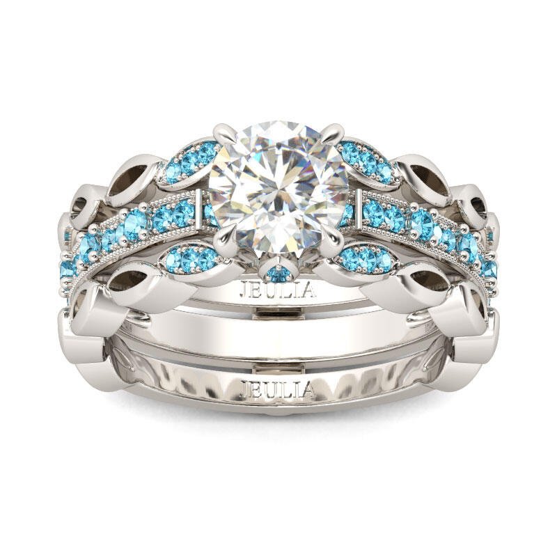 Jeulia Milgrain Round Cut Interchangeable Sterling Silver Ring Set