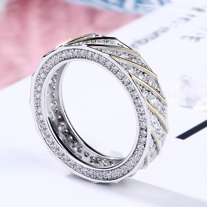 Jeulia Two Tone Diagonal Round Cut Sterling Silver Women's Wedding Band