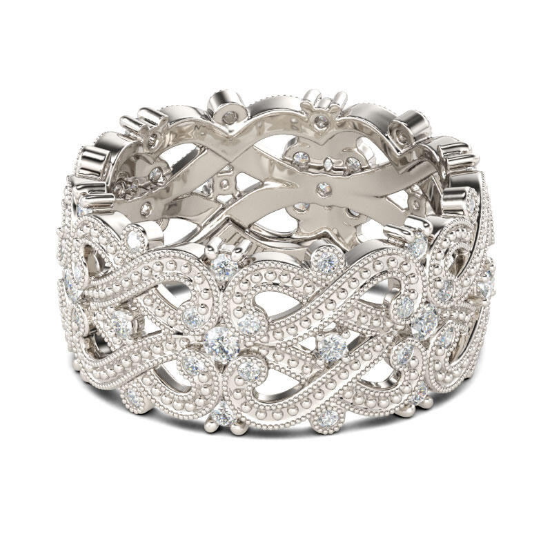 Jeulia Beaded Infinity Sterling Silver Women's Band