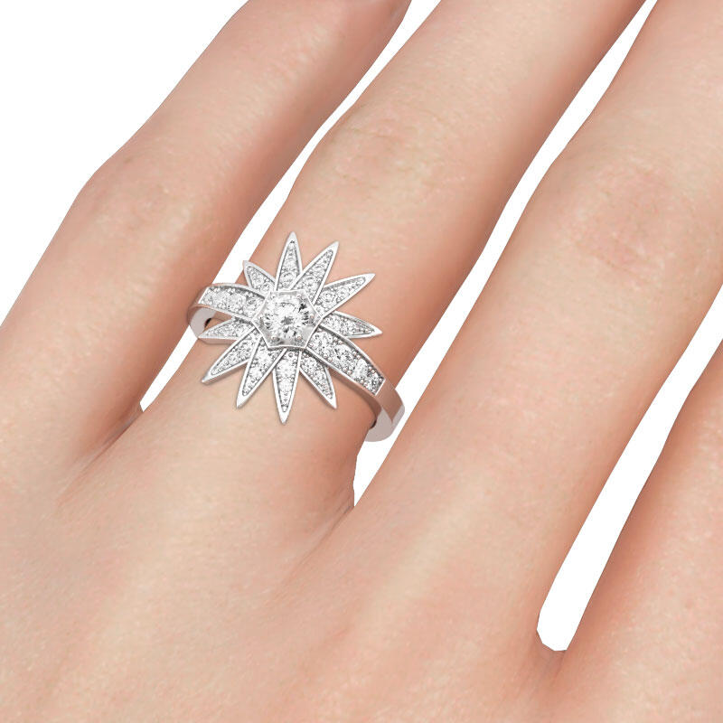 Jeulia Star Design Round Cut Sterling Silver Ring