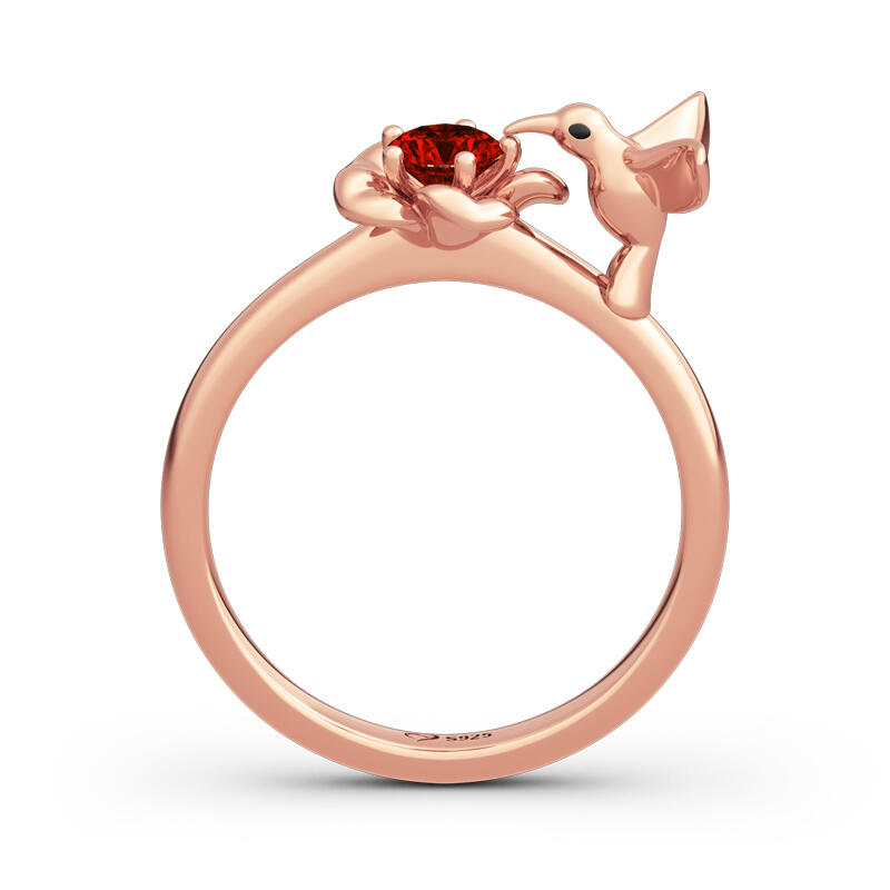 Jeulia Hug Me "Hummingbird＆Flower" Sterling Silver Ring