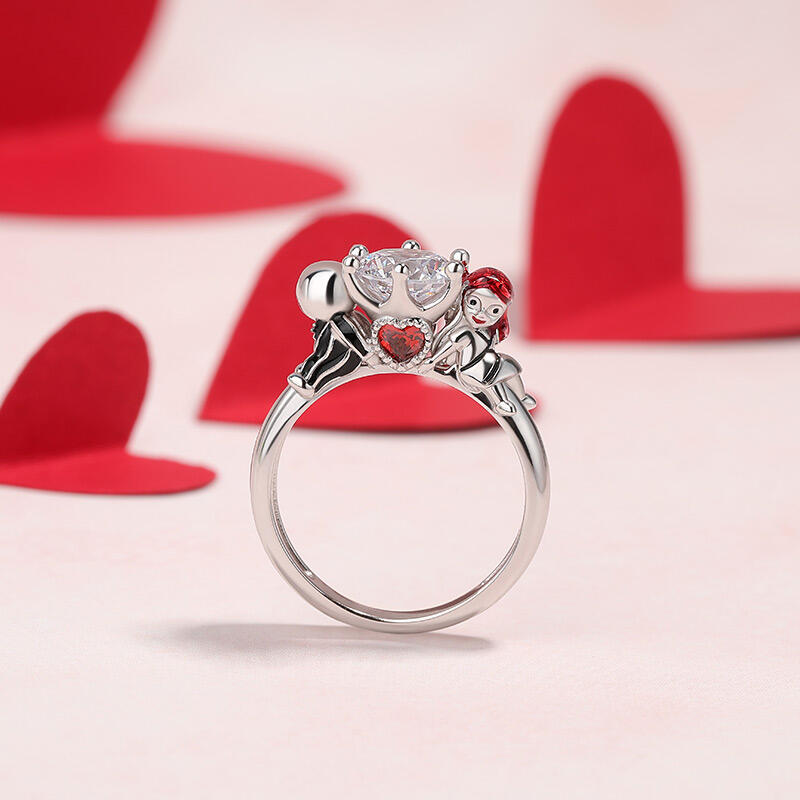 Jeulia Hug Me "Magic of Love" Skull Couple Round Cut Sterling Silver Ring