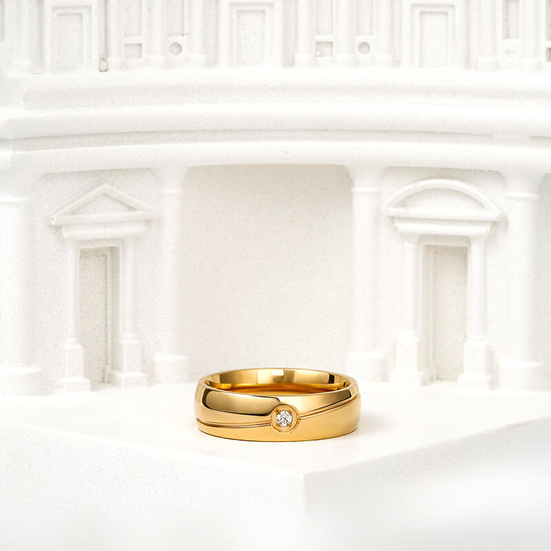 Jeulia Simple Solitaire Titanium Steel Men's Band