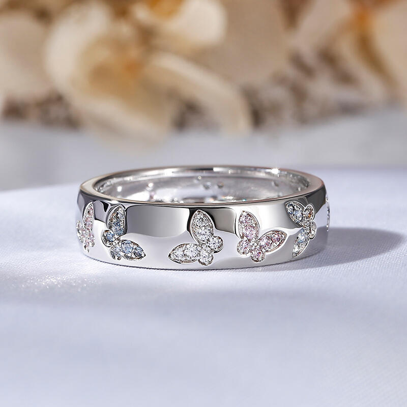 Jeulia "Colorful Sky" Butterfly Inlaid Sterling Silver Women's Band