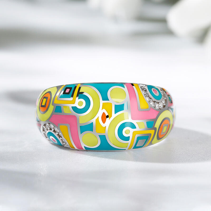 Jeulia "Math Game" Enamel Sterling Silver Women's Band