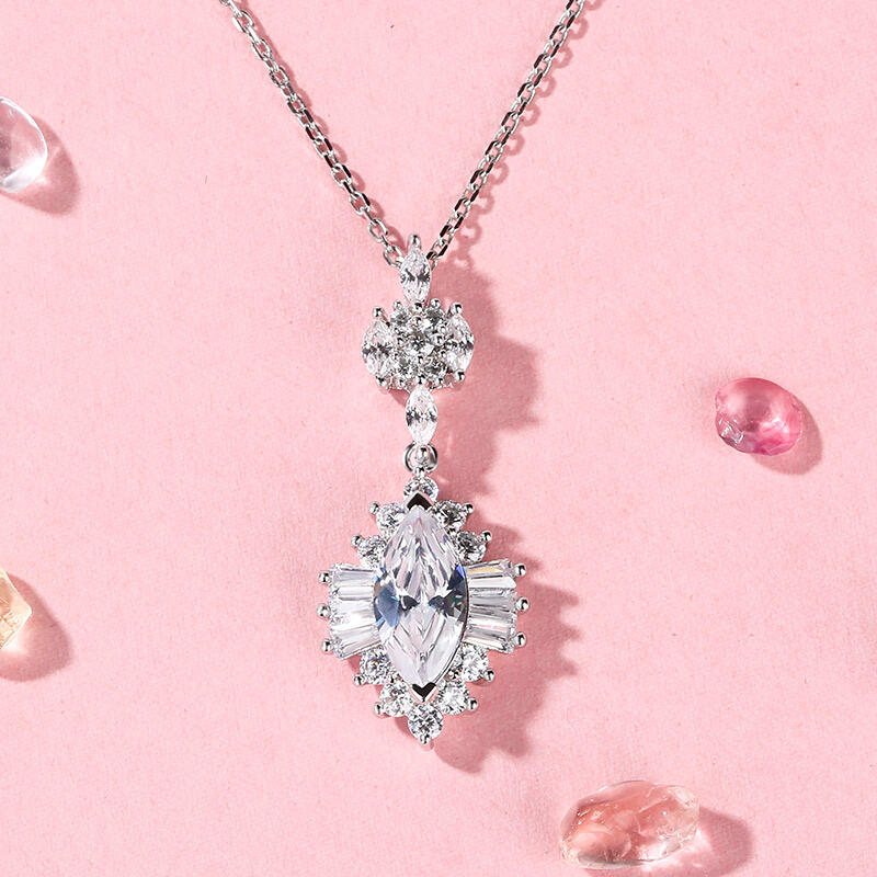 Jeulia Dazzling Halo Marquise Cut Sterling Silver Necklace