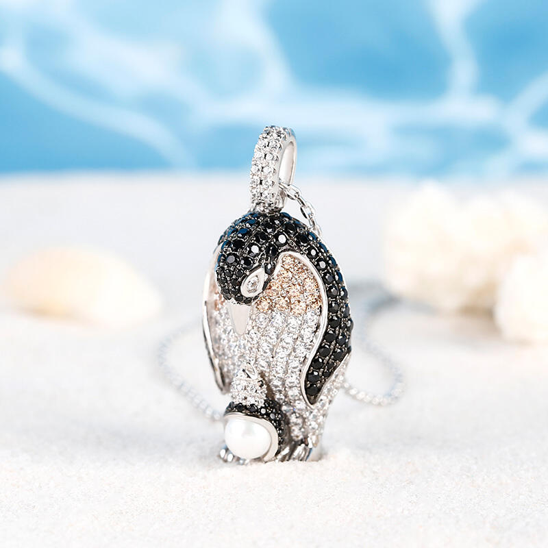 Jeulia Mom & Baby ペンギン シルバーネックレス