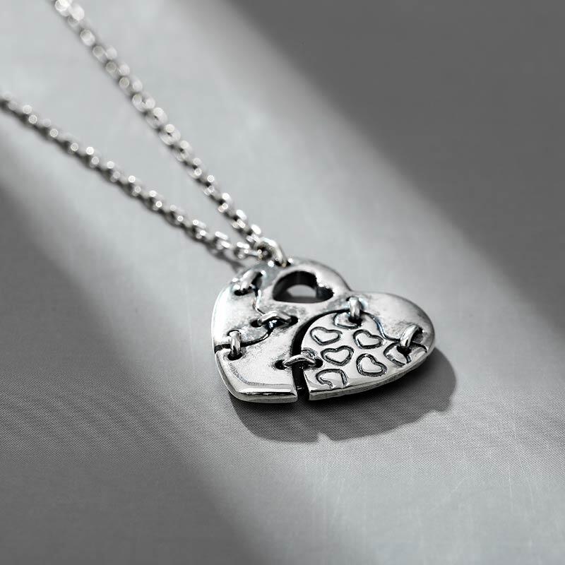 Jeulia "Patched Heart" Sterling Silver Necklace