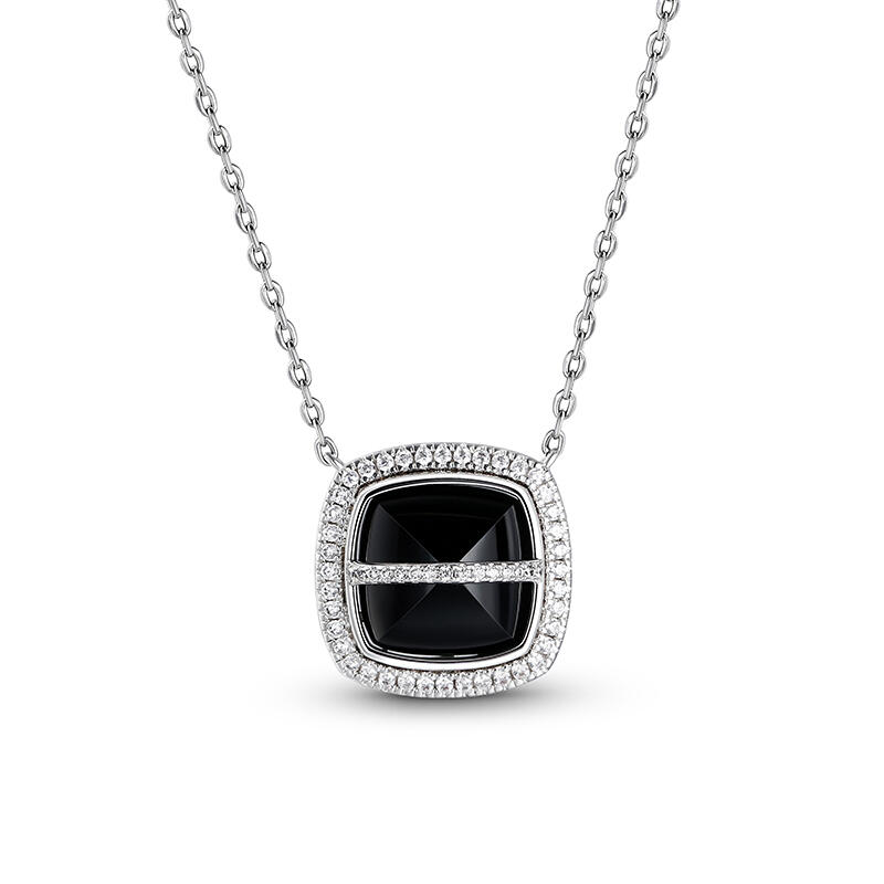 Jeulia Collar de plata de ley con piedra ónix negro