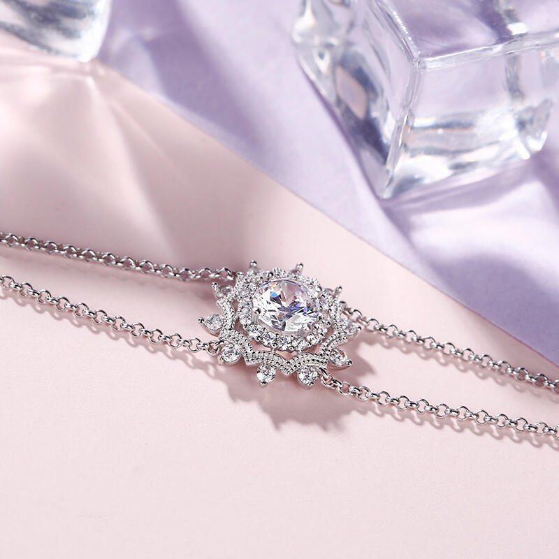 Jeulia "Zimowa miłość" Śnieżynka Okrągły Szlif Bransoletka Srebrna