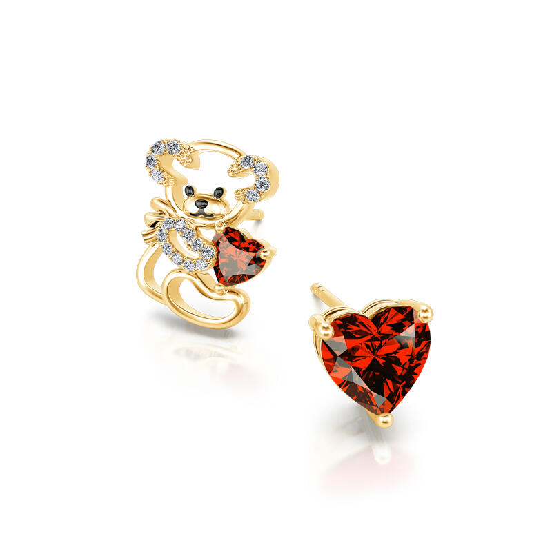 Jeulia "Fall in Love" Teddy Bear and Heart Sterling Silver Stud Earrings