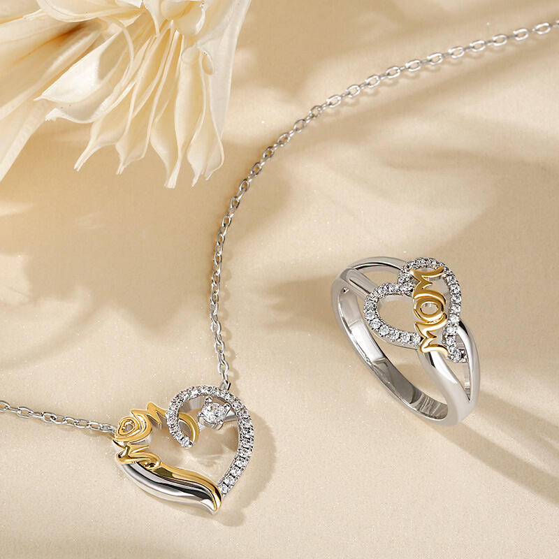 Jeulia "Her Love is All Around" Mom Heart Sterling Silver Jewelry Set