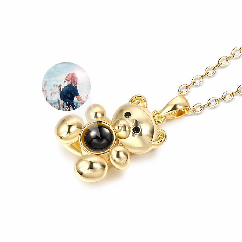 Jeulia "Fall in Love" Teddy Bear Personalized Photo Projection Sterling Silver Necklace