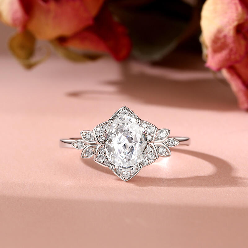 Jeulia Anillo de Plata de Ley con Corte Ovalada y Halo Floral