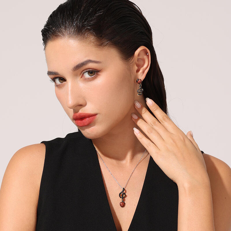 Jeulia "Forbidden Fruit" Snake&Apple Sterling Silver Jewelry Set