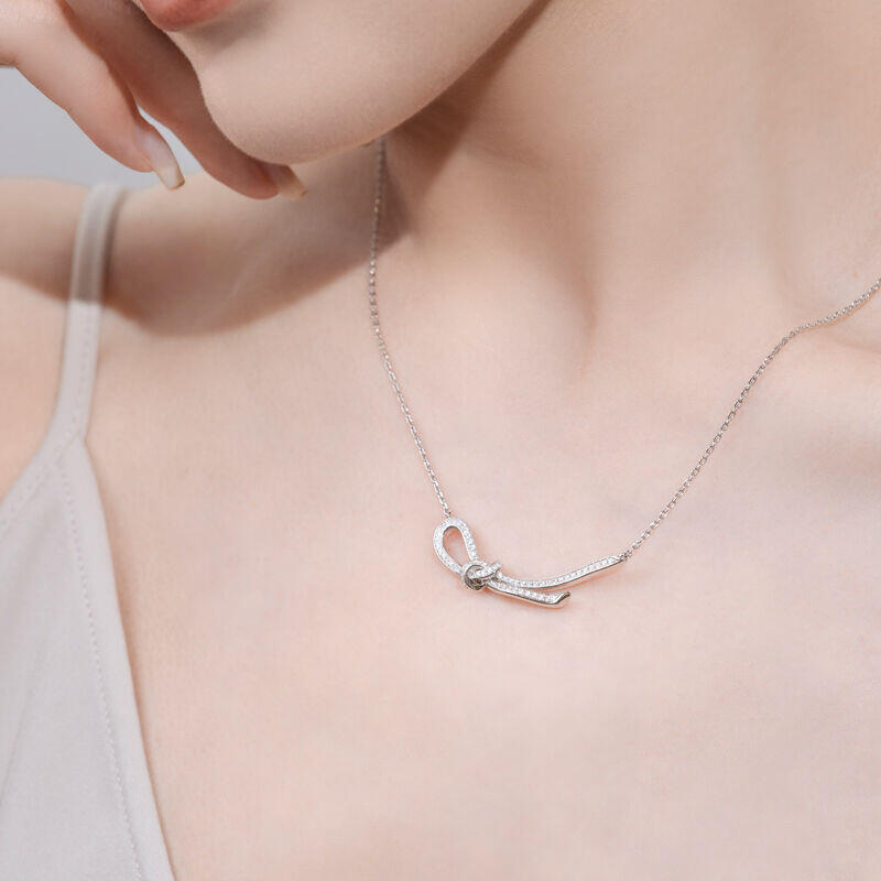 Jeulia Collar de Plata de Ley de Mujer con Cinta Nudo Diseño de Moda