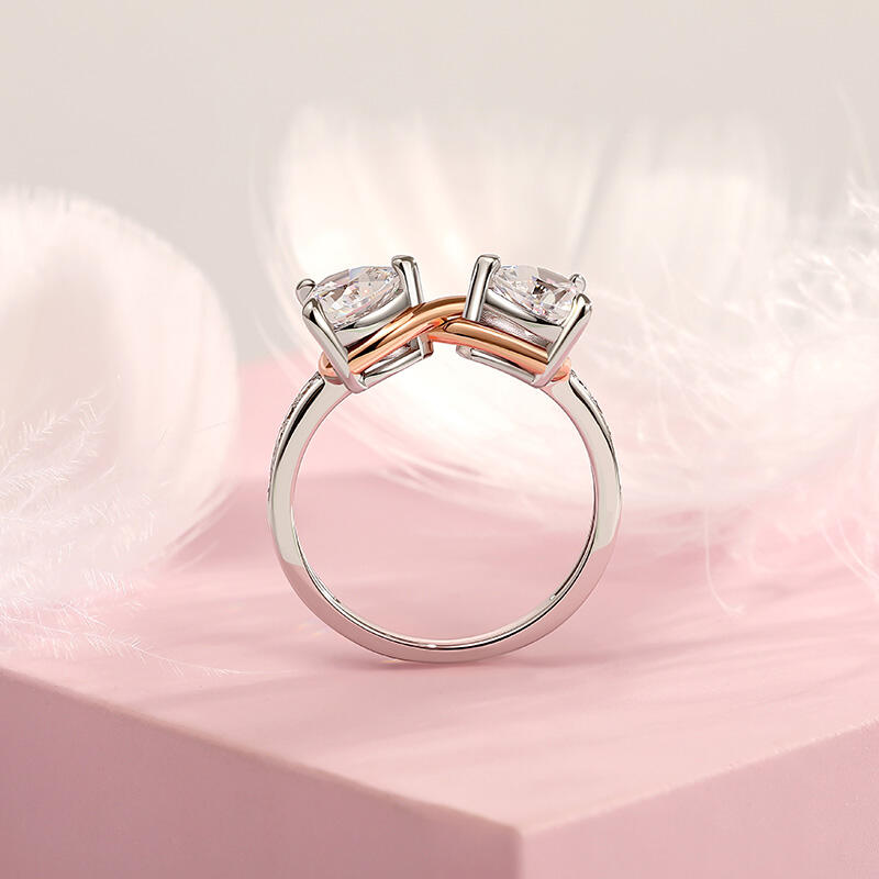 Jeulia Custom Double Heart Two Tone Infinity Ring