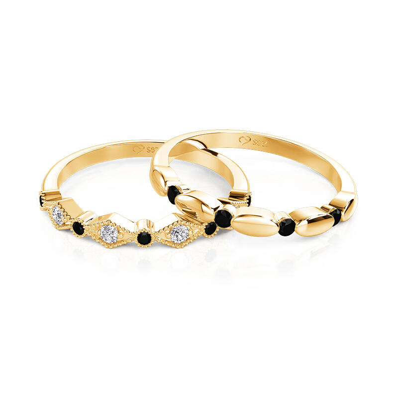 Jeulia Everyday Vintage Geometric Beaded Ring Set 2pcs