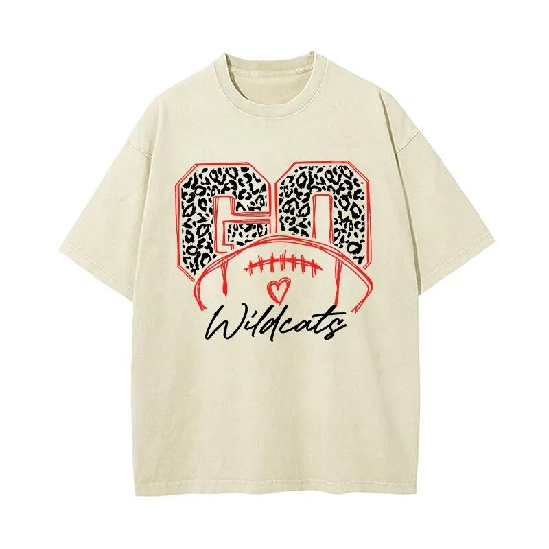 Personalized Washed T-shirt Go Football Leopard Print Custom Name Design Gift for Football Lovers