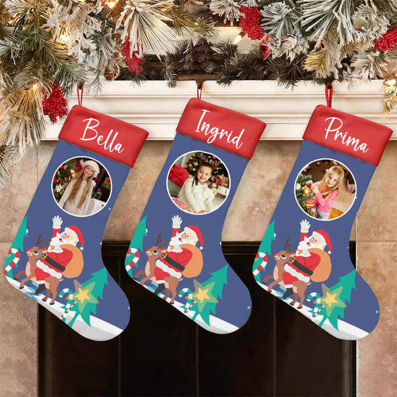 Personalisierte Weihnachtsstrümpfe mit Namen Foto und Weihnachtsmann Geschenke für Kinder