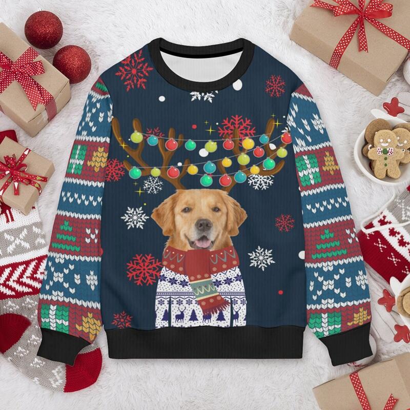 Personalized Ugly Sweater Unisex Custom Pet Head Photo Christmas Dress Up Design Cute Gift for Pet Lovers