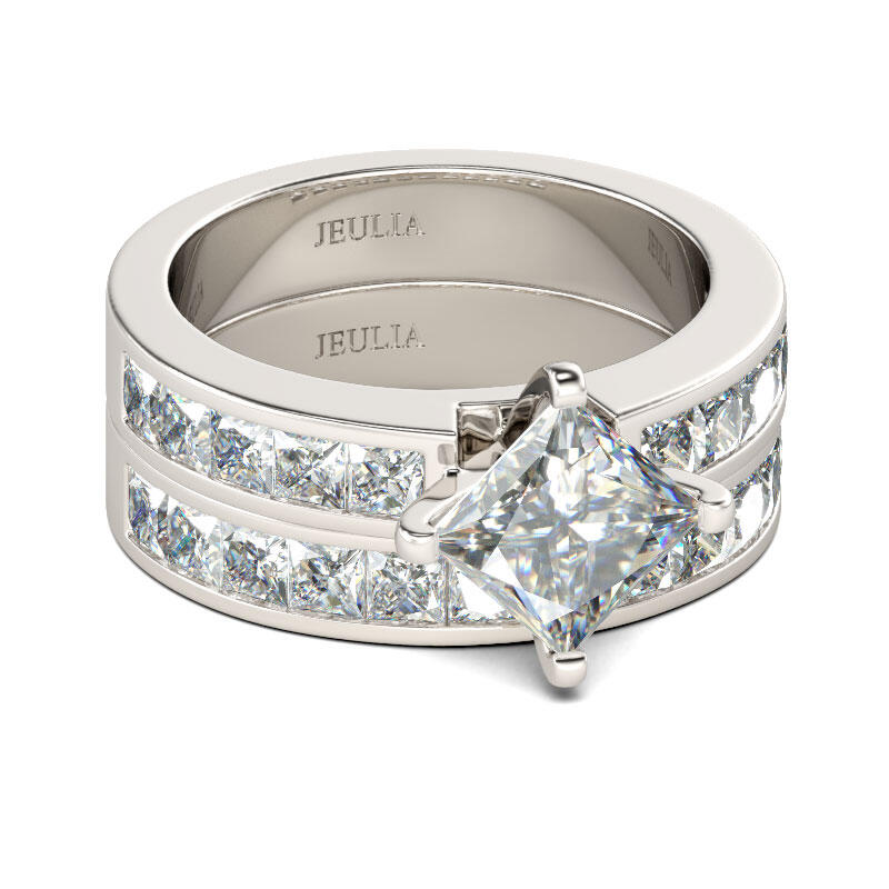 Jeulia Classic Princess Cut Sterling Silver Ring Set