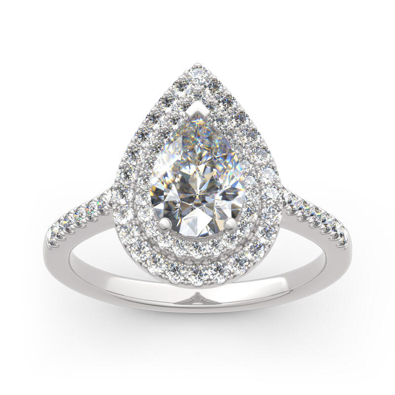 Jeulia Anillo Con Doble Halo De Plata De Ley De Talla Pera