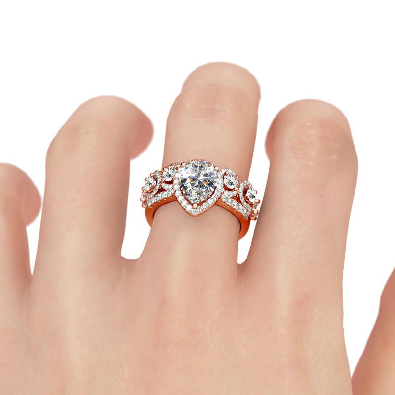 Jeulia Halo Pear Cut Sterling Silver Ring Set