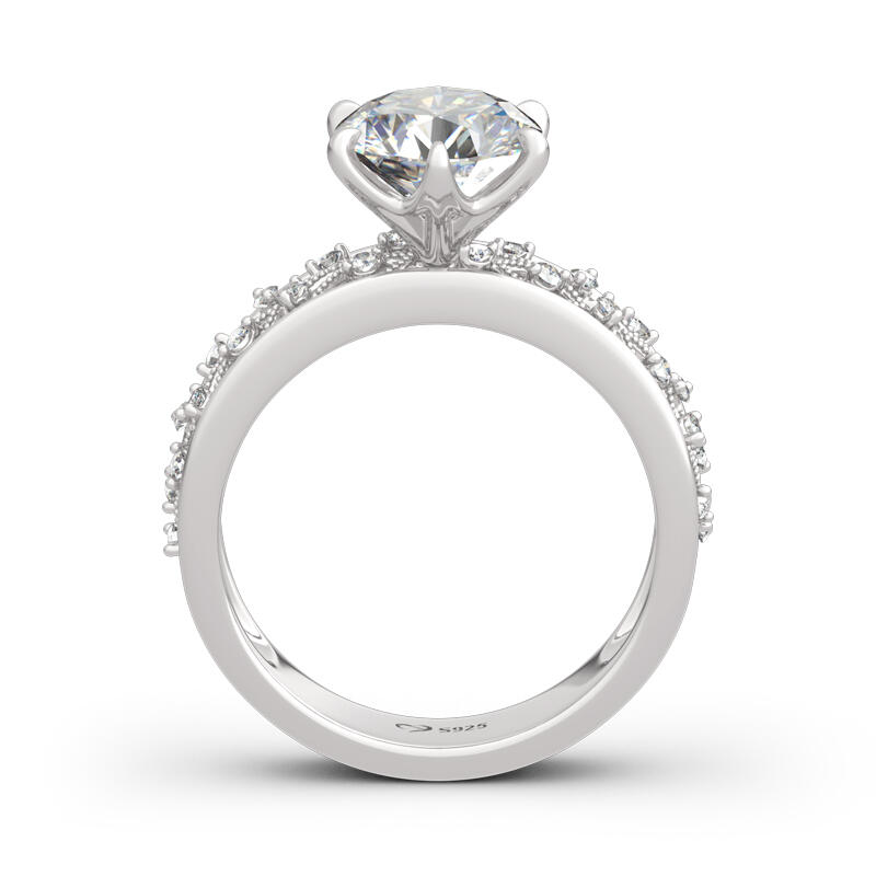 Jeulia Vintage Leaf Round Cut Sterling Silver Ring