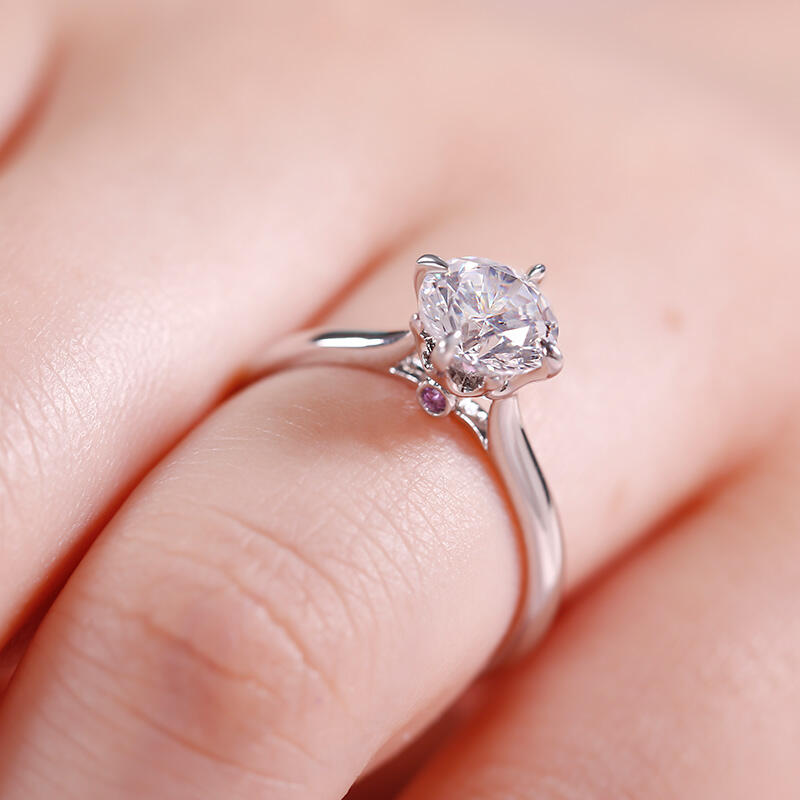 Jeulia Fork Design Round Cut Sterling Silver Ring