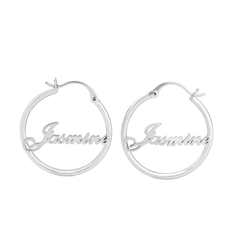 サークル 大きめ ネーム フープ ピアス 両耳用