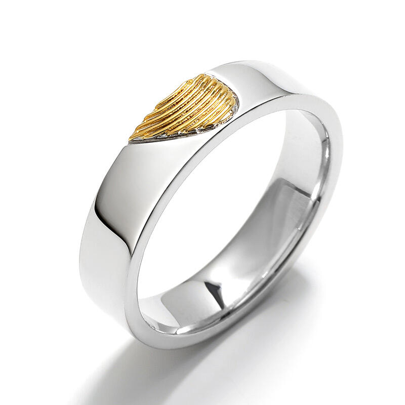 Jeulia ハート 指紋 デザイン シルバー メンズ リング