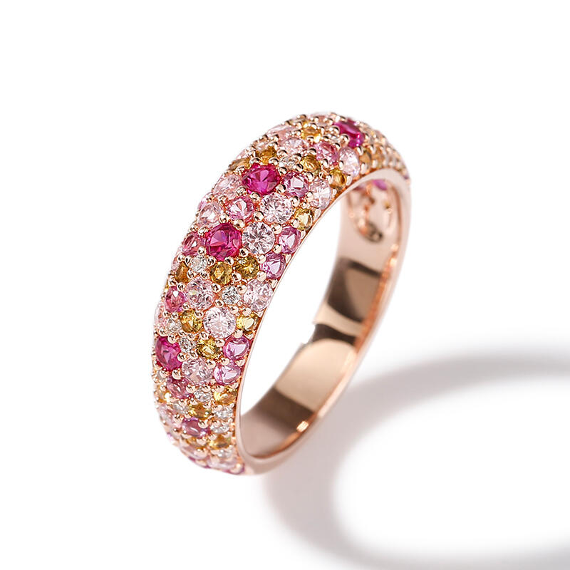 Jeulia "Dream Garden" Multi-color Stones Shiny Sterling Silver Women's Band