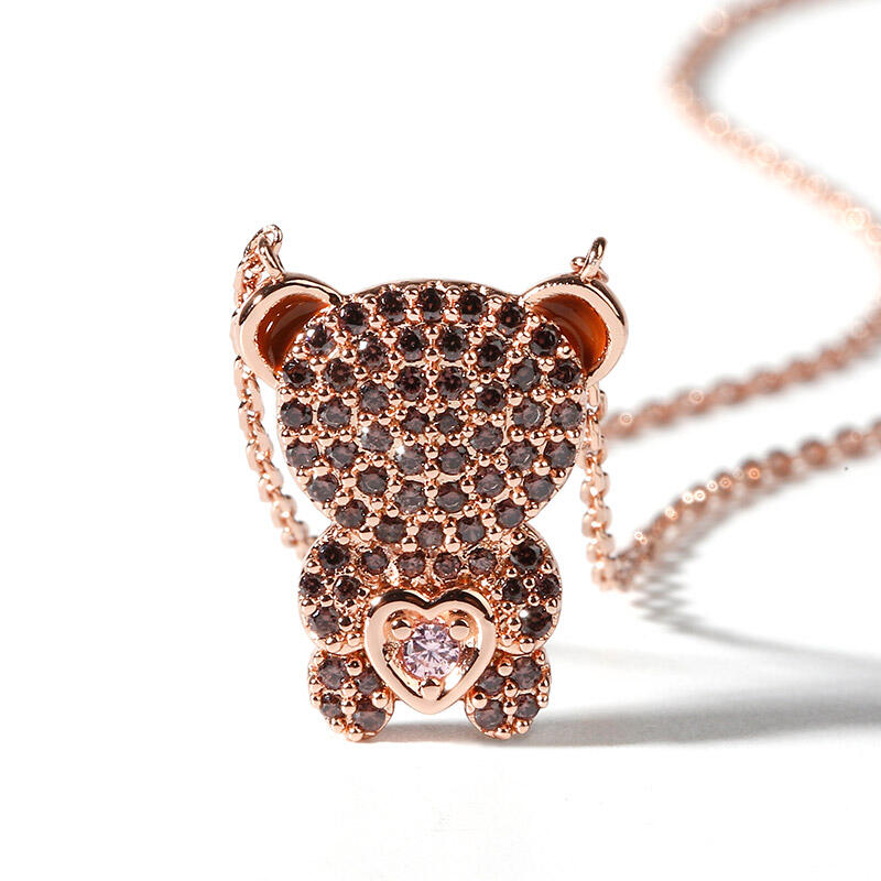 Jeulia "Look At Me" Bear Design Sterling Silver Necklace