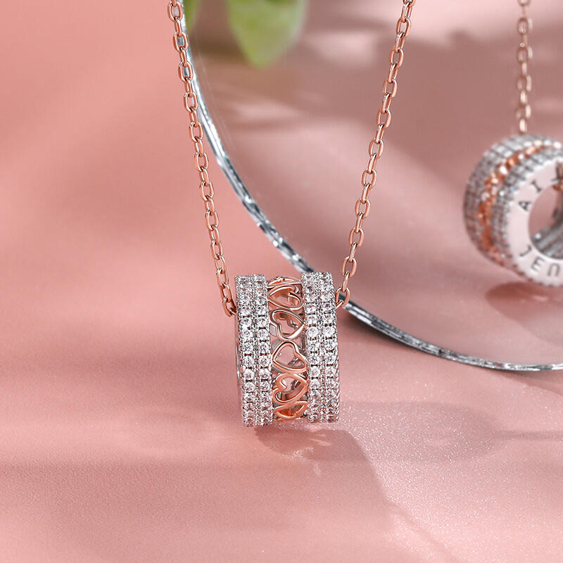 Jeulia Collar de plata de ley corazón en dos tonos