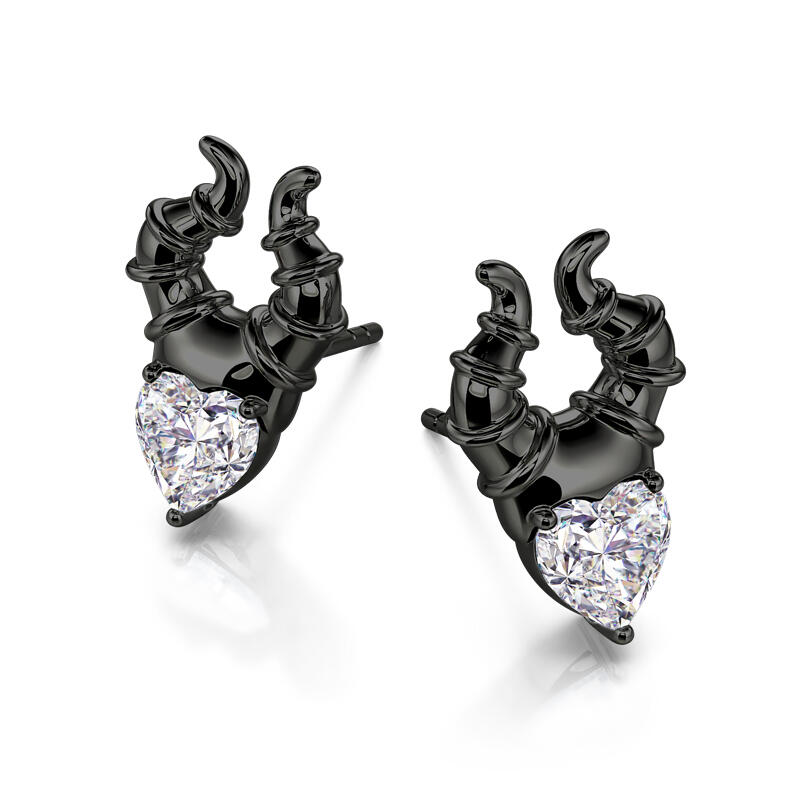 Jeulia "My Godmother" Heart Cut Black Sterling Silver Earrings