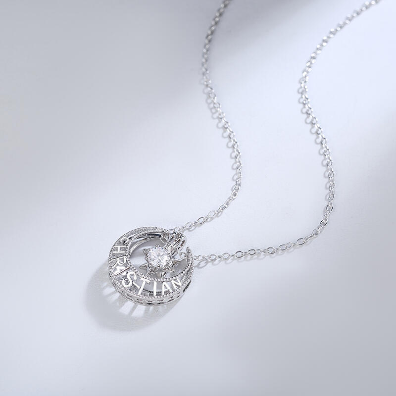 Jeulia Moon&Star Personalized Sterling Silver Necklace