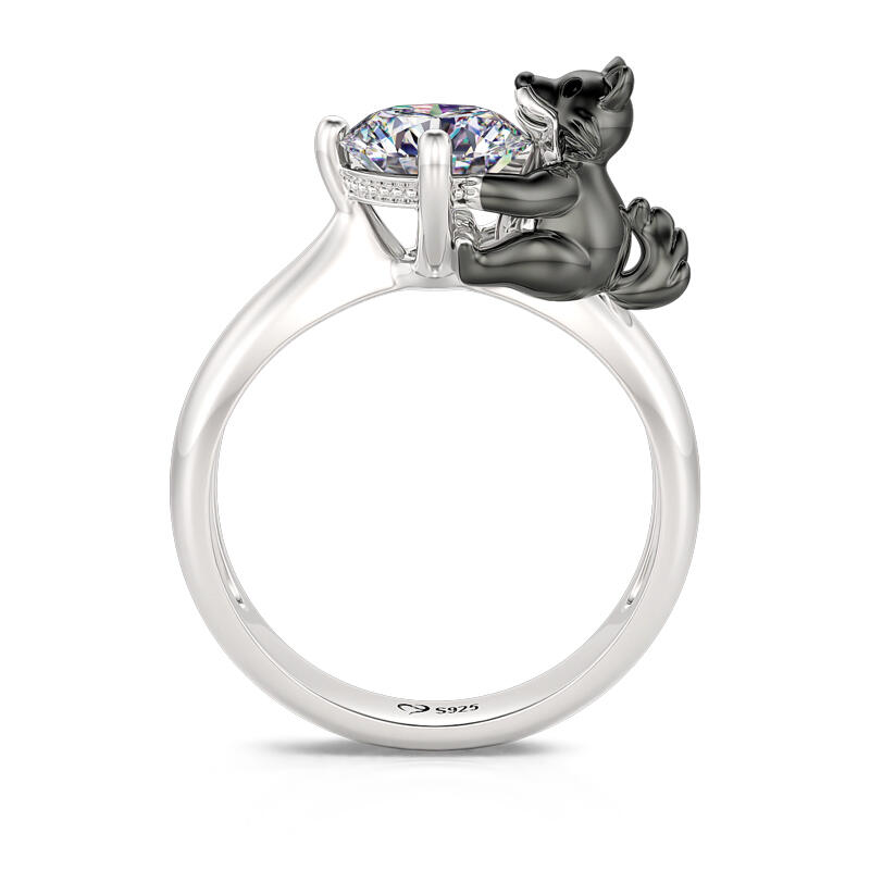 Jeulia Hug Me "Baby Wolf" Round Cut Sterling Silver Ring