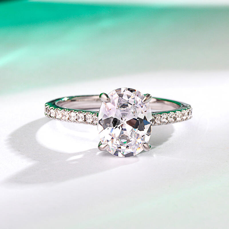 جوليا خاتم 10K/14K/18K ذهب البلاتيني بقطع بيضاوي من الفضة الإسترليني