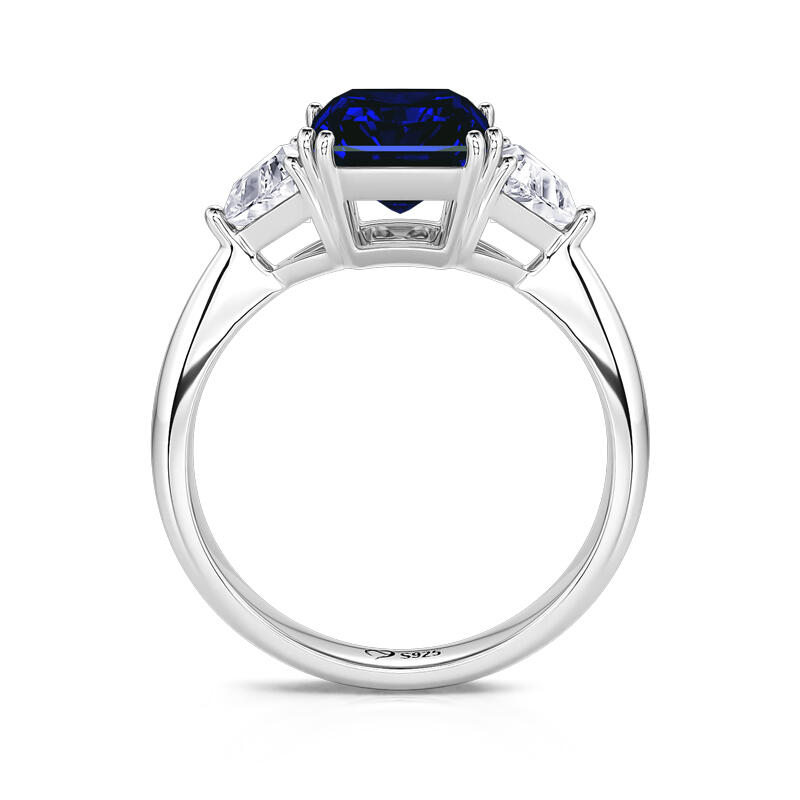 Jeulia Emerald Cut Three Stone Sterling Silver Ring