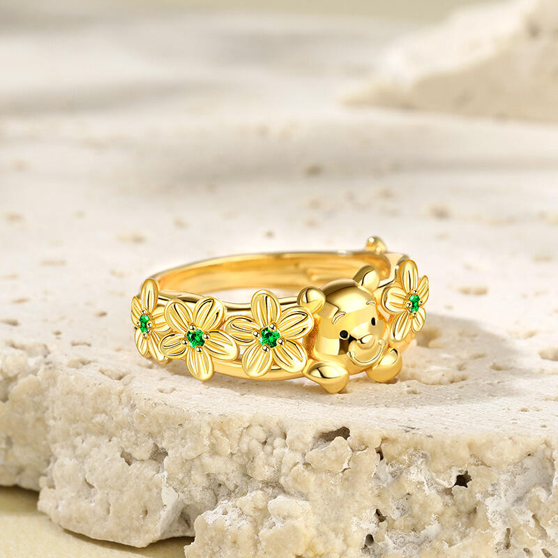 Jeulia Anillo de Mujer de Plata de Ley con Flores del Oso