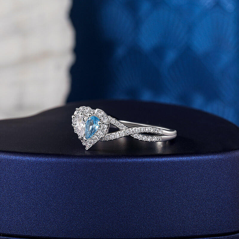 Jeulia Halo Double Pear Cut Custom Heart Promise Ring with Twist Band