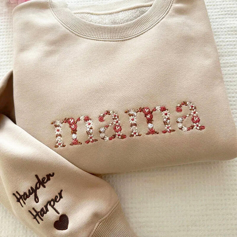 Personalized Sweatshirt Embroidered Mama with Floral Letter Design Gift for Dear Mom