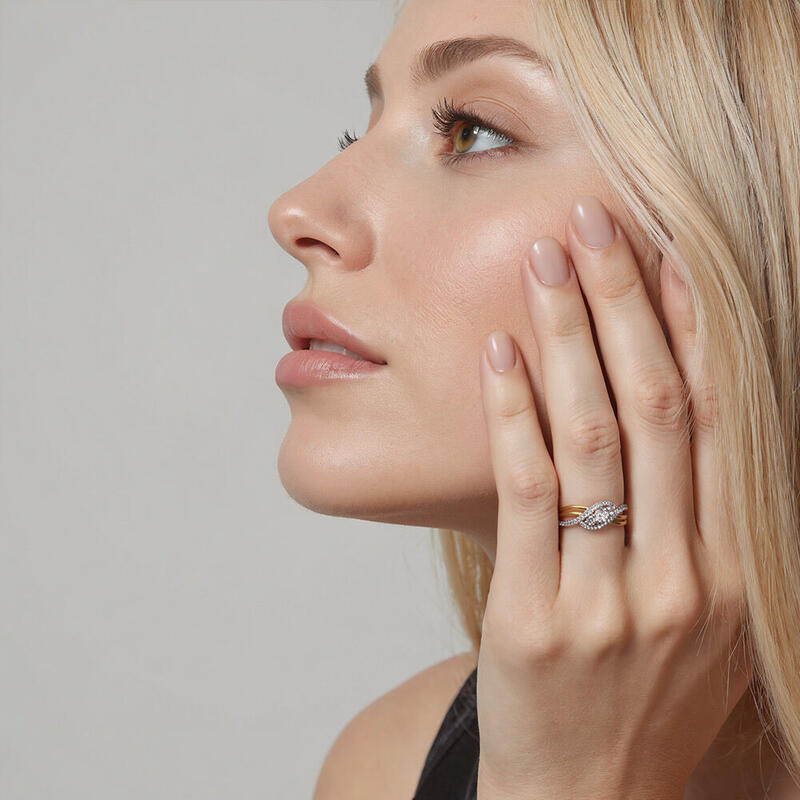 "Rainbow Bridge" Round Cut Three Stone Engagement Ring